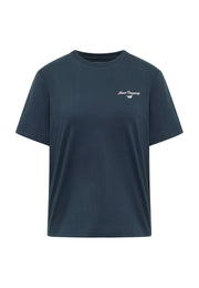 Tricou Monroe albastru închis, față, logo brodat alb Jeans Company pe piept