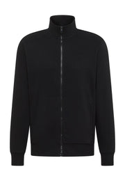 Cardigan Dillon negru, față, fermoar întreg cu guler înalt și buzunare laterale