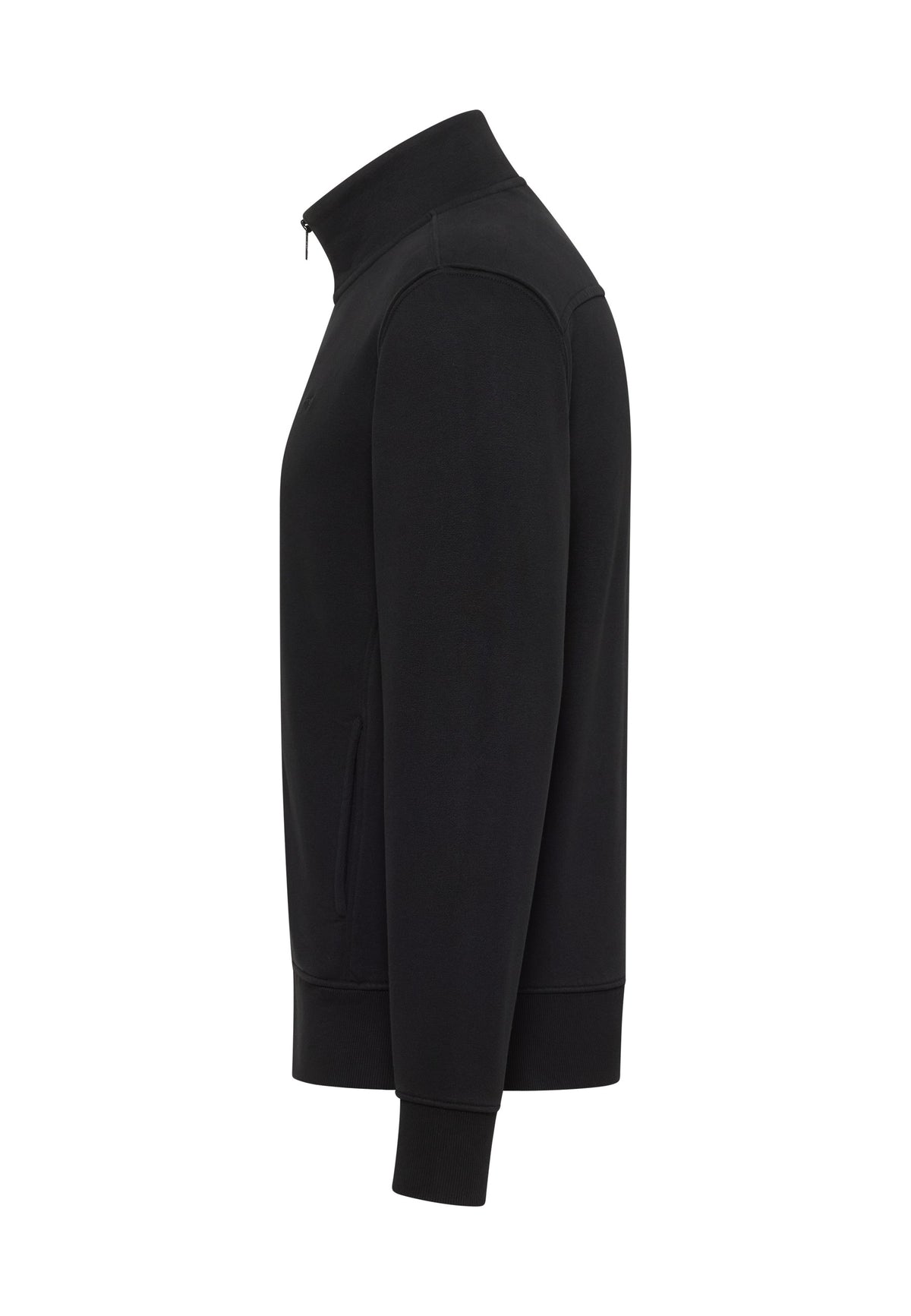 Cardigan Dillon negru, lateral, buzunar oblic și manșetă elastică
