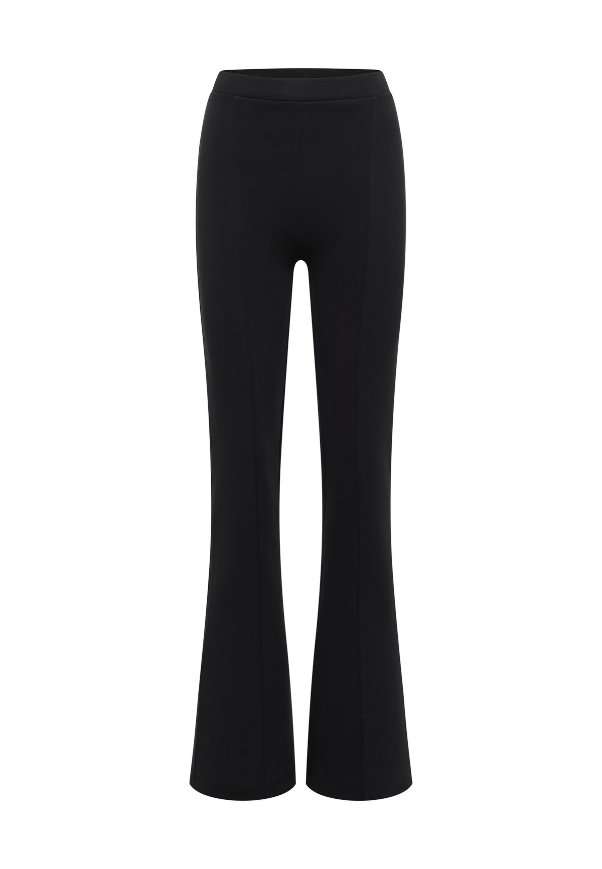 Pantaloni Healy negru, față, croială evazată, cusătură verticală centrală