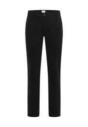 Pantaloni Brad Chino Essentials negri, față, model simplu cu nasture maro-aramiu
