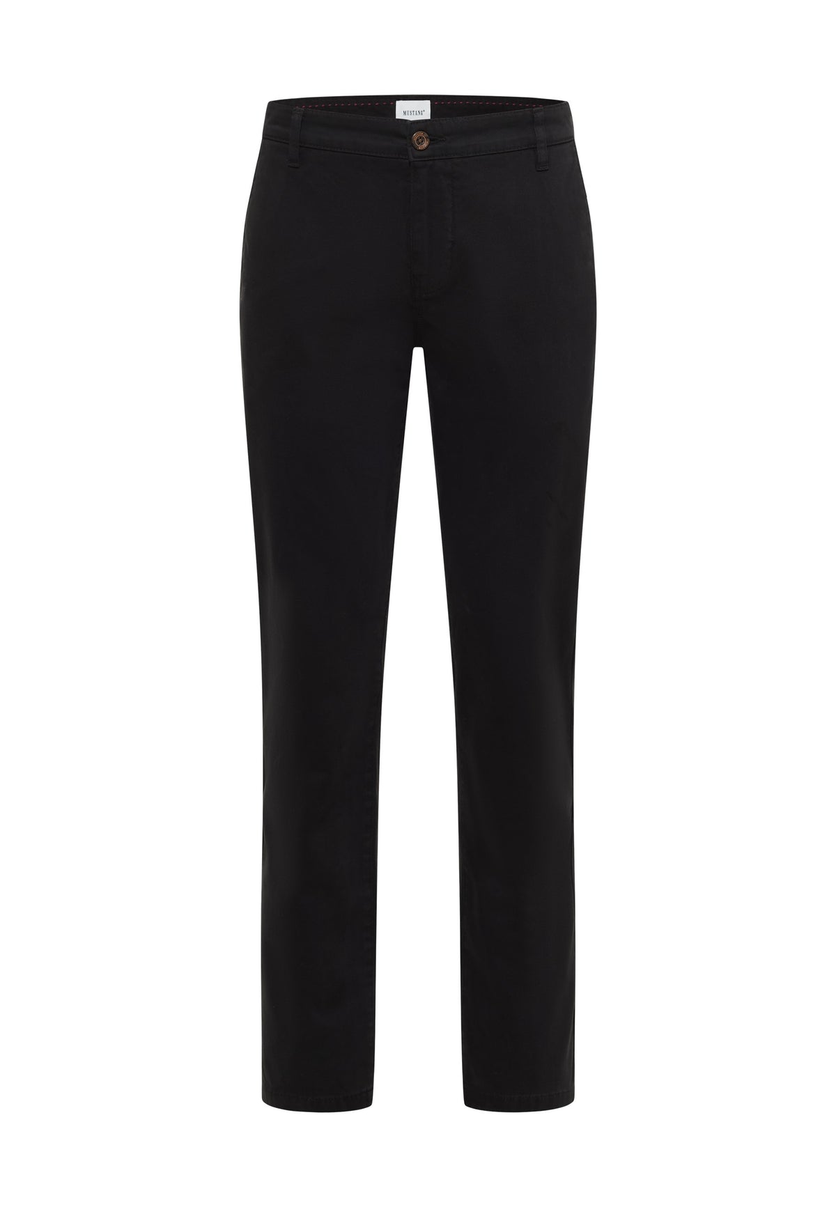 Pantaloni Brad Chino Essentials negri, față, model simplu cu nasture maro-aramiu