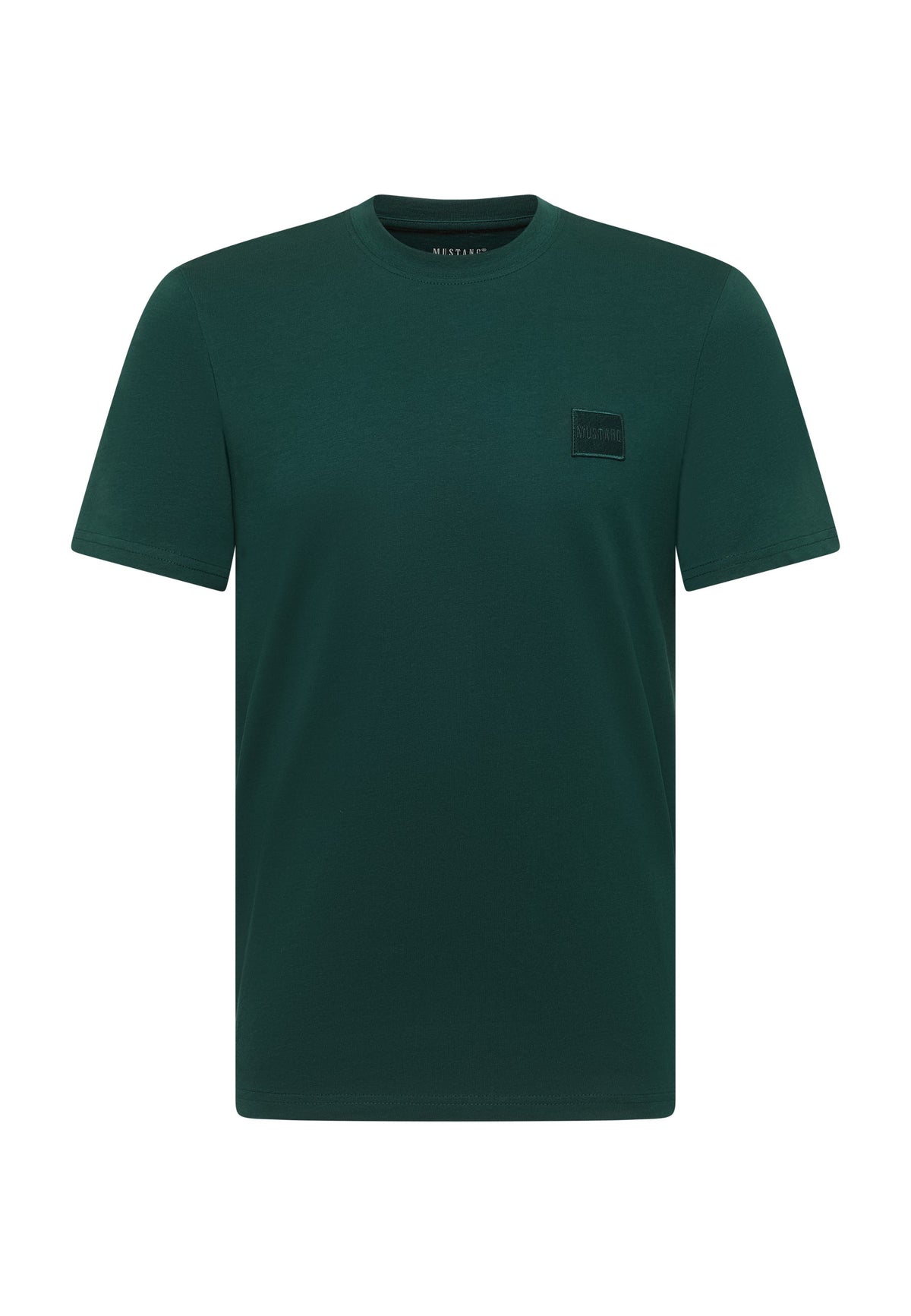 Tricou Austin verde, față, prezentare pe fundal alb cu petic brodat pe piept