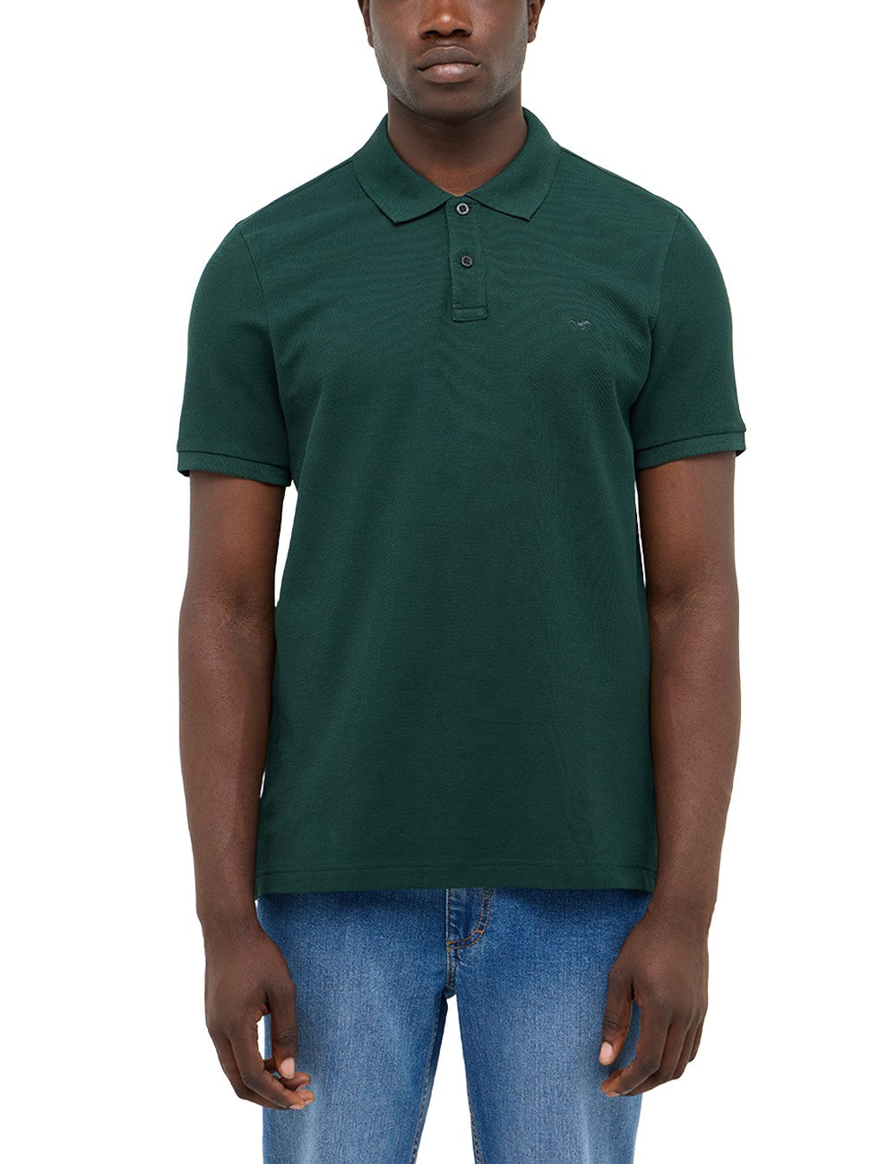 Polo Palco verde, față, purtat, cu logo de cal brodat pe piept