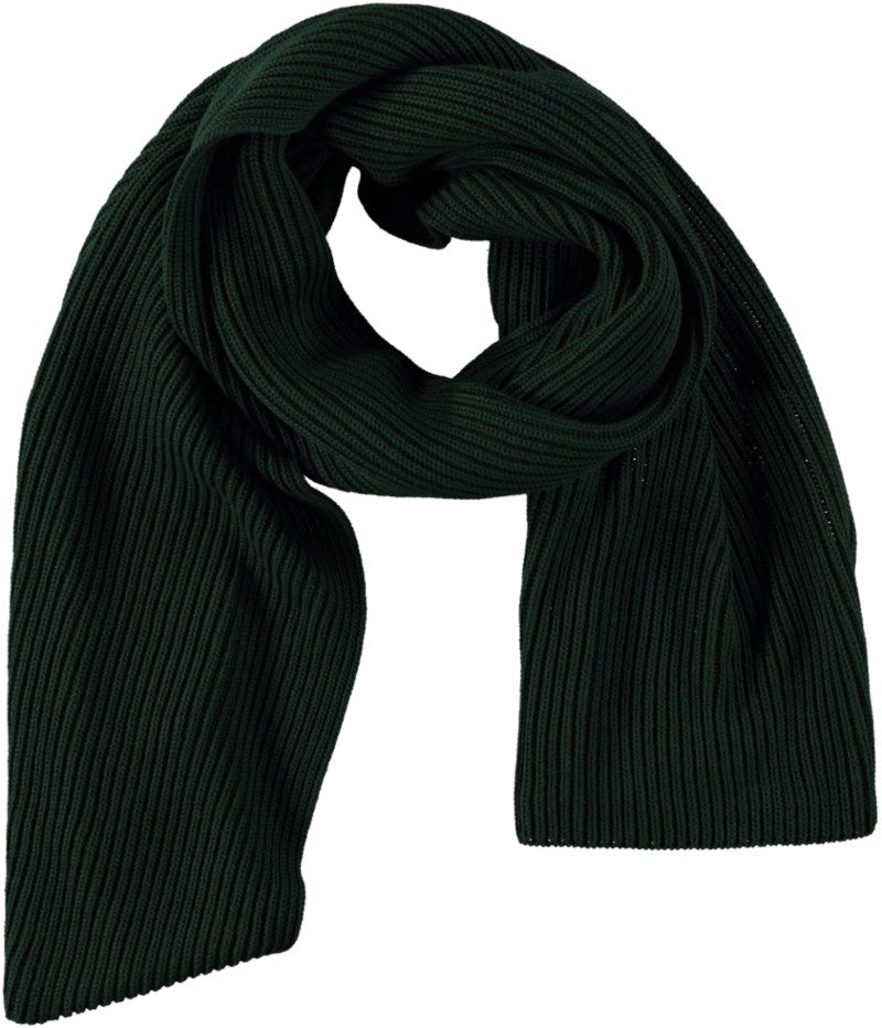 Eșarfă Fresno verde închis, spate, tricot reiat cu striații verticale pe toată lungimea