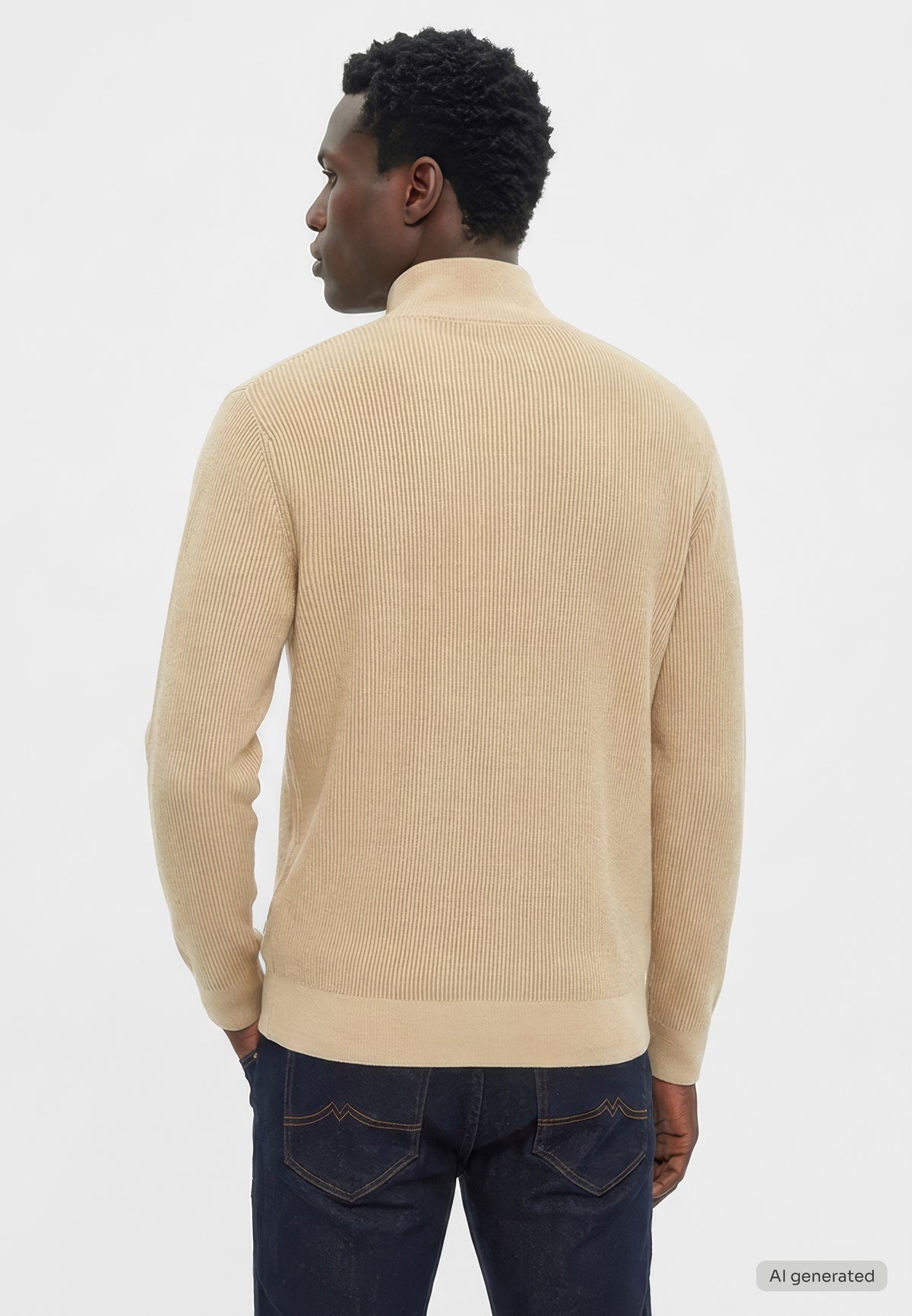 Cardigan Escondido bej, spate, fără imprimeu, tricot canelat purtat pe model