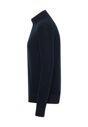 Cardigan Escondido albastru închis, lateral, pe model, croi drept la corp