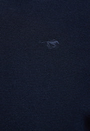 Cardigan Escondido albastru închis, detaliu, logo brodat cu siluetă de cal pe tricot