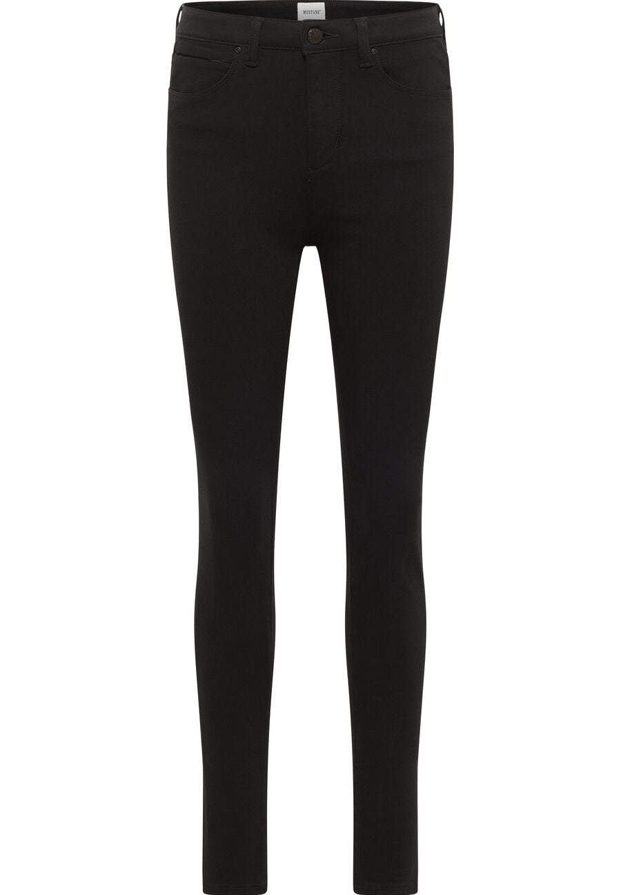 Blugi Skinny Georgia negru, față, așezați, cu buzunare frontale și șliț cu nasture