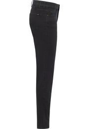 Blugi Crosby negru, lateral, croi slim, petic negru la betelie cu inscripția Mustang