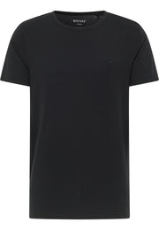 Tricou Allen 2-Pack negru, față, așezat plat, guler rotund și siglă mică brodată pe piept