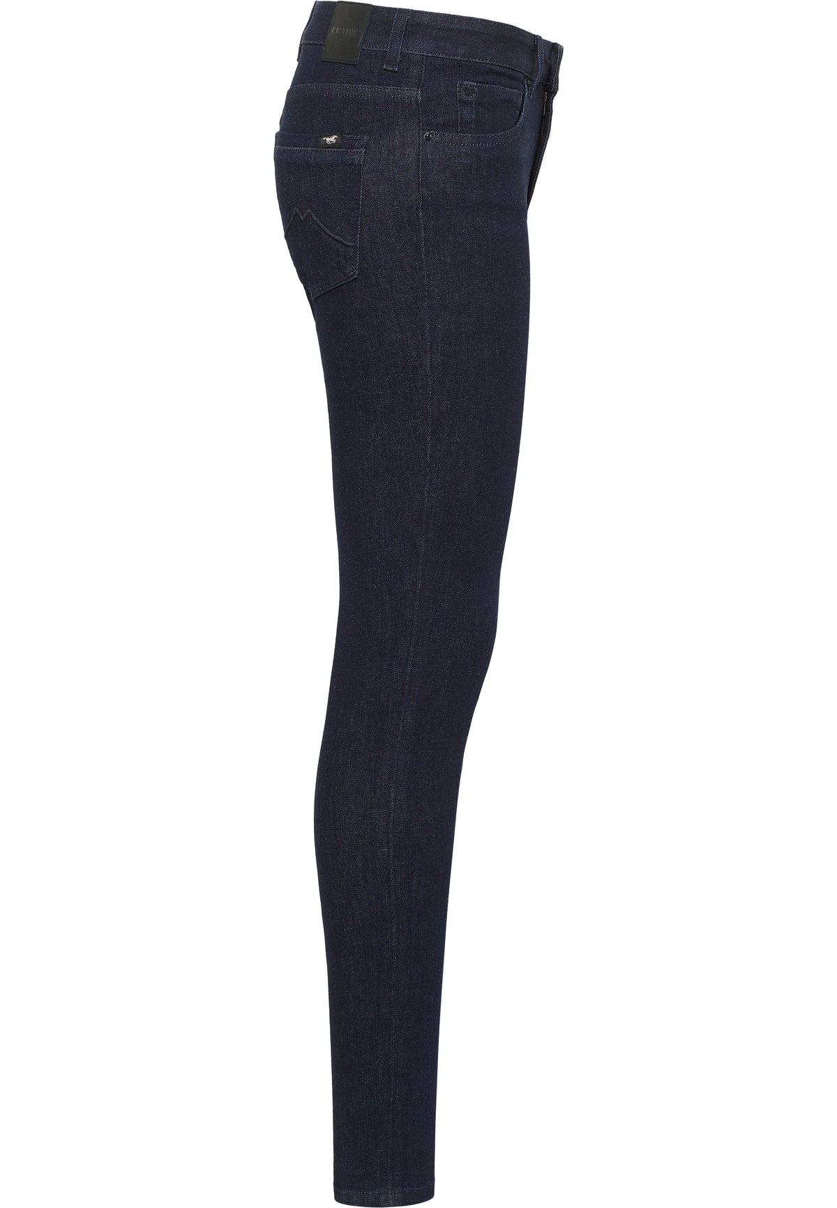 Blugi Shelby albastru închis, lateral, croi skinny mulat pe picior