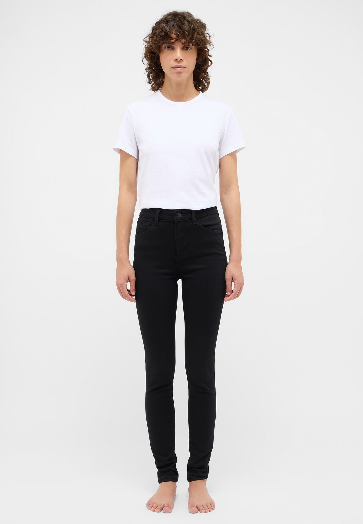 Blugi Skinny Georgia negru, față, talie înaltă, croială mulată pe picior