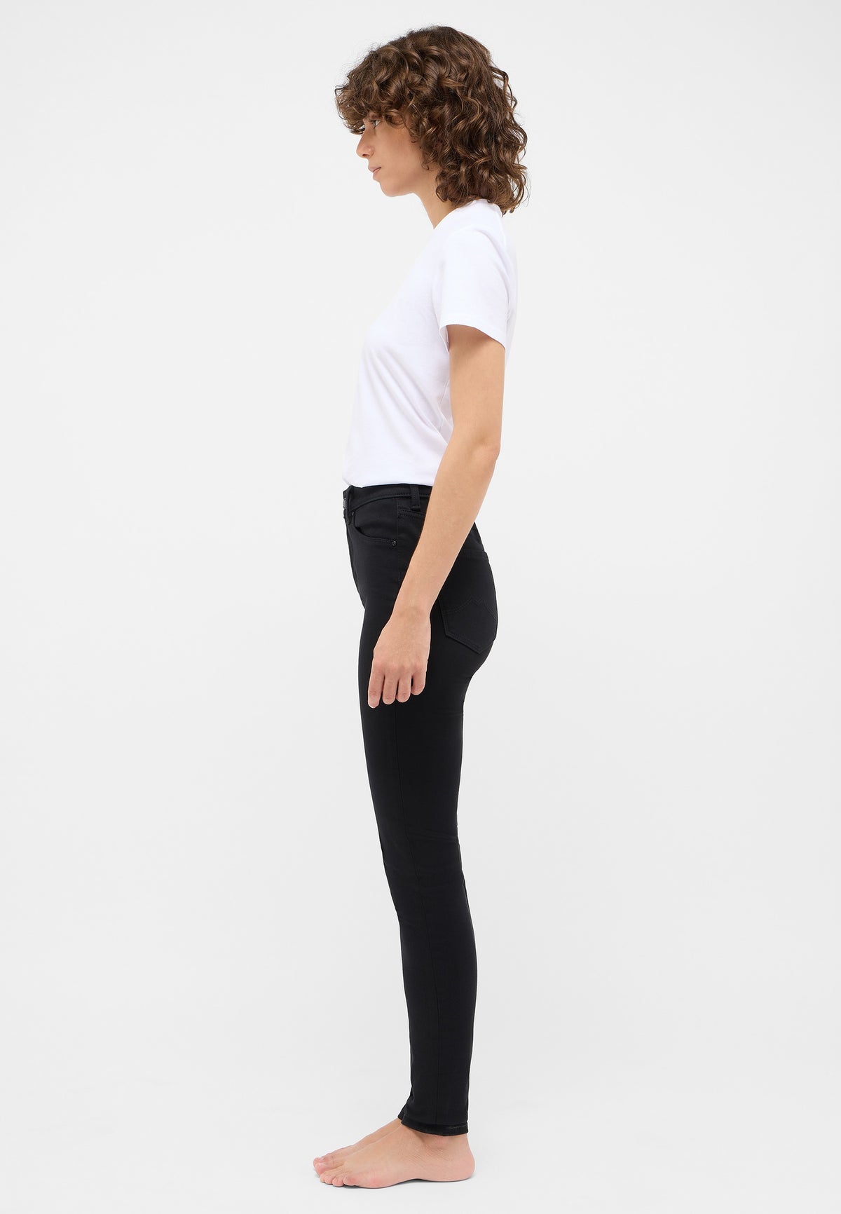 Blugi Skinny Georgia negru, lateral, croială skinny mulată pe toată lungimea piciorului