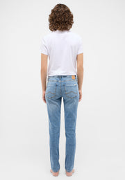 Blugi Skinny Quincy albastru, spate, buzunare cu cusătură decorativă în formă de M