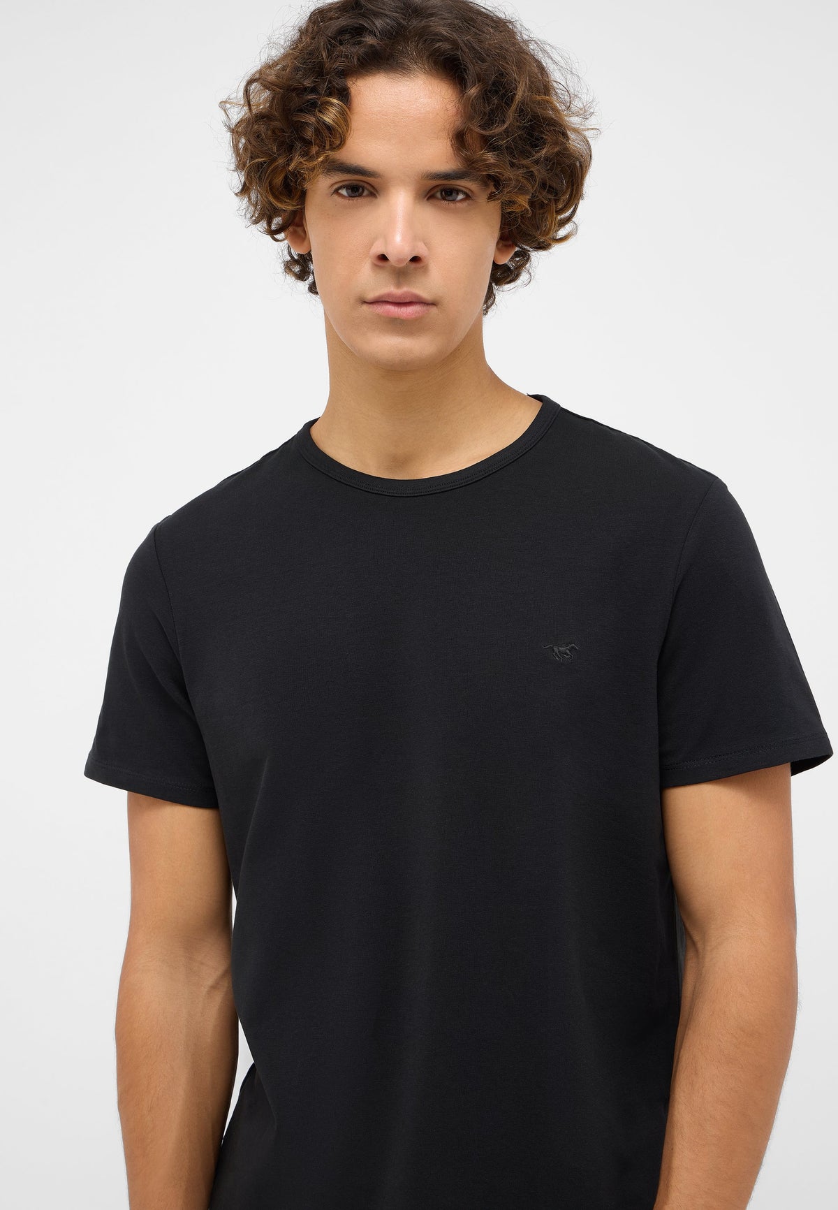 Tricou Allen 2-Pack negru, detaliu, prim-plan pe guler rotund și siglă mică pe piept
