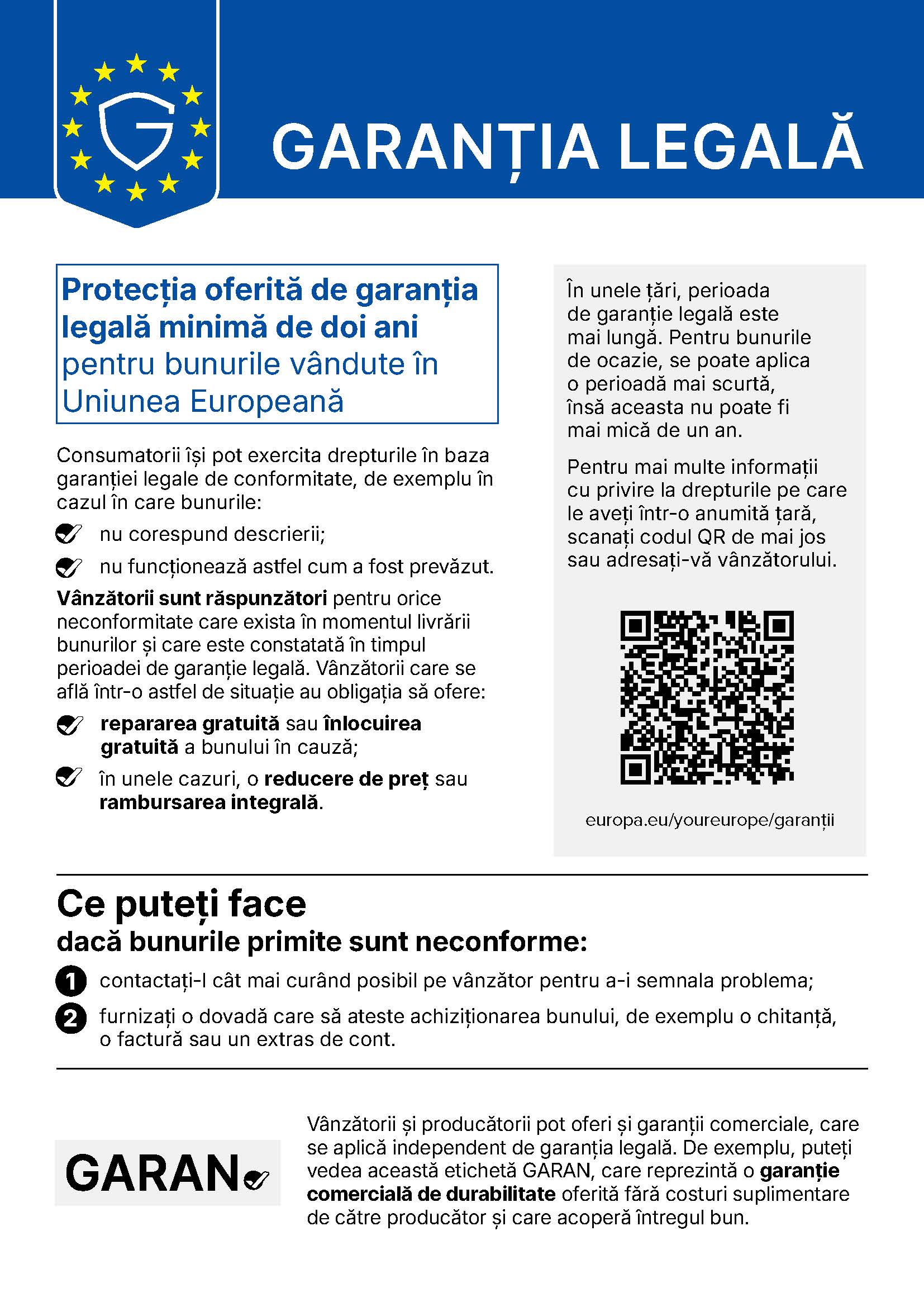 Notificarea armonizată a Uniunii Europene privind garanția legală de conformitate, la rezoluție completă